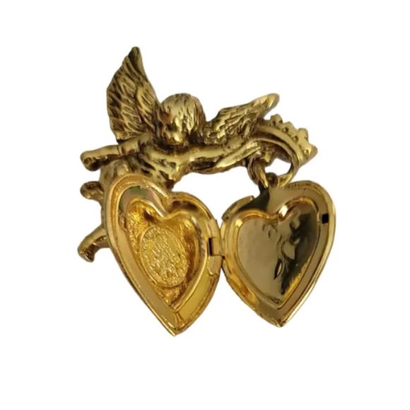 Vintage Gold-tone Angel Cherub Brooch W/ Locket -The Vatican Library Collection - Picture 2 of 4